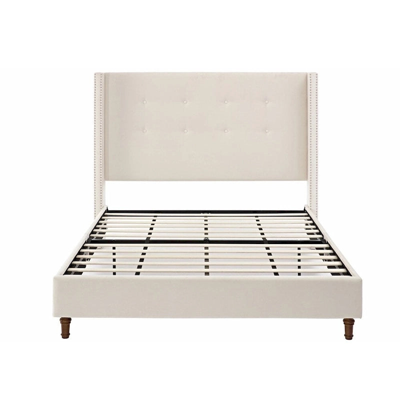 Estructura de cama con alas en terciopelo color marfil y azul – Queen/King, Para 2