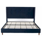 Estructura de cama con alas en terciopelo color marfil y azul – Queen/King, Para 2