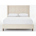 Estructura de cama con alas en terciopelo color marfil y azul – Queen/King, Para 2