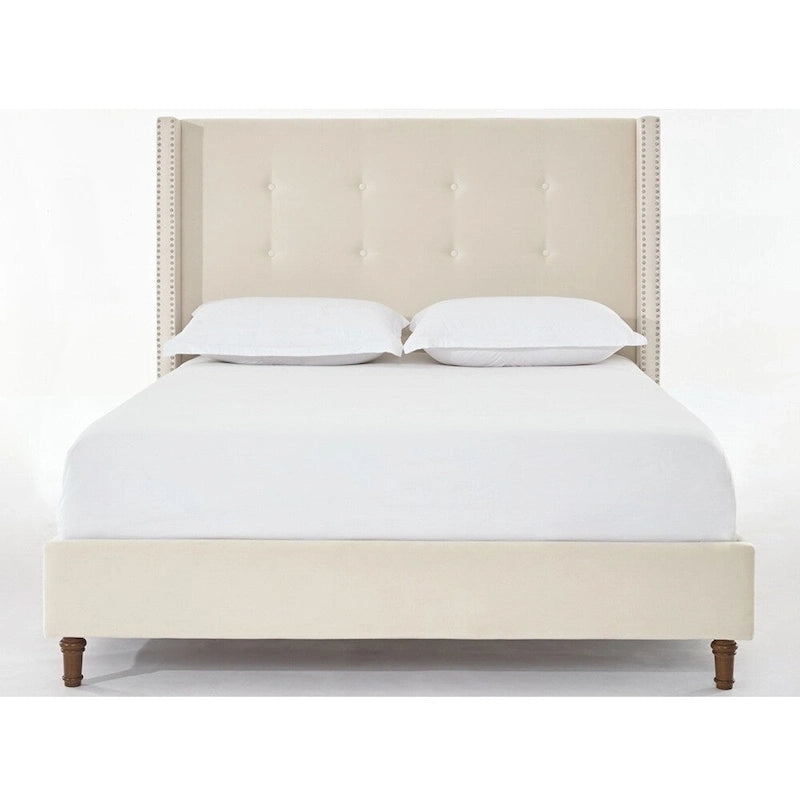 Estructura de cama con alas en terciopelo color marfil y azul – Queen/King, Para 2