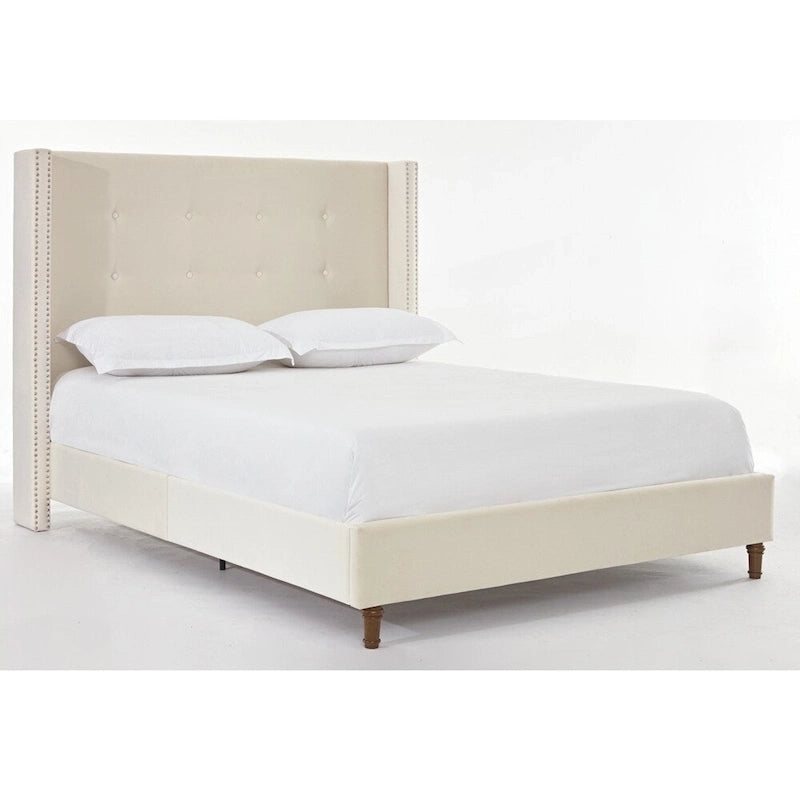 Estructura de cama con alas en terciopelo color marfil y azul – Queen/King, Para 2