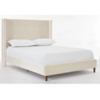 Estructura de cama con alas en terciopelo color marfil y azul – Queen/King, Para 2