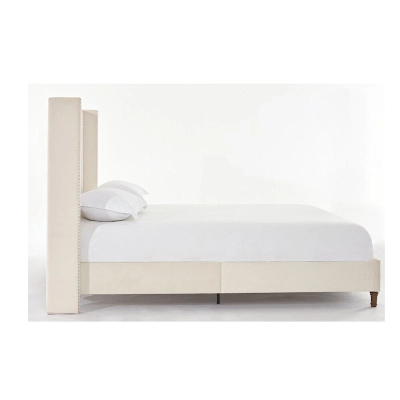 Estructura de cama con alas en terciopelo color marfil y azul – Queen/King, Para 2