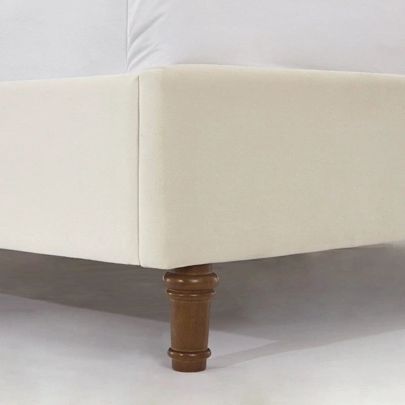 Estructura de cama con alas en terciopelo color marfil y azul – Queen/King, Para 2