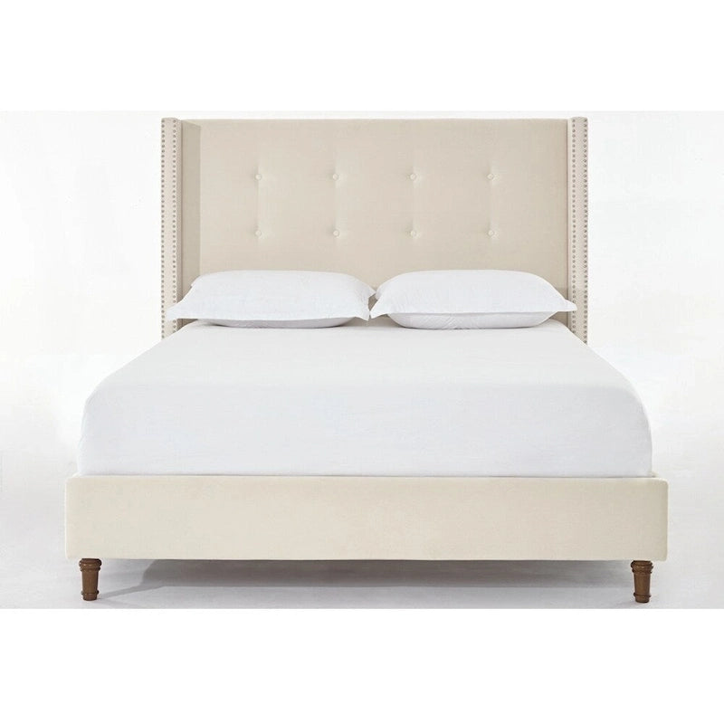Estructura de cama con alas en terciopelo color marfil y azul – Queen/King, Para 2