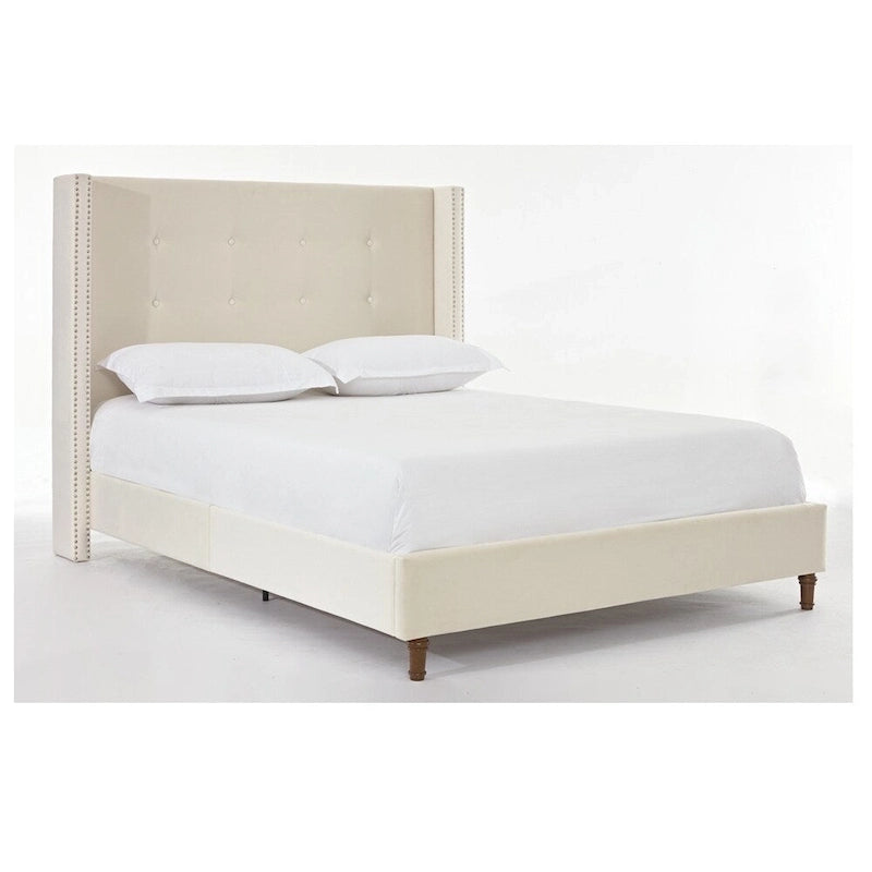 Estructura de cama con alas en terciopelo color marfil y azul – Queen/King, Para 2