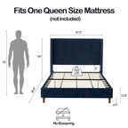 Estructura de cama con alas en terciopelo color marfil y azul – Queen/King, Para 2