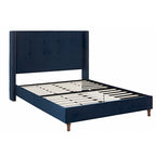 Estructura de cama con alas en terciopelo color marfil y azul – Queen/King, Para 2