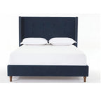 Estructura de cama con alas en terciopelo color marfil y azul – Queen/King, Para 2