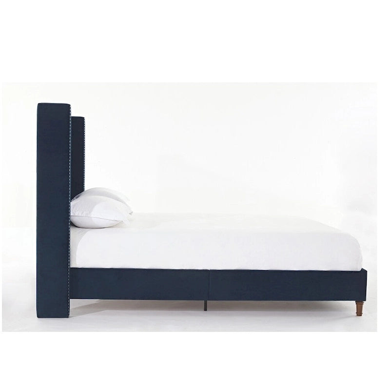 Estructura de cama con alas en terciopelo color marfil y azul – Queen/King, Para 2