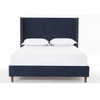 Estructura de cama con alas en terciopelo color marfil y azul – Queen/King, Para 2
