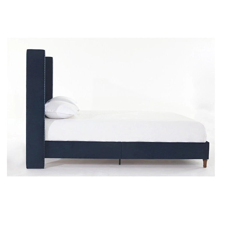Estructura de cama con alas en terciopelo color marfil y azul – Queen/King, Para 2
