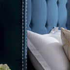 Estructura de cama con alas en terciopelo color marfil y azul – Queen/King, Para 2