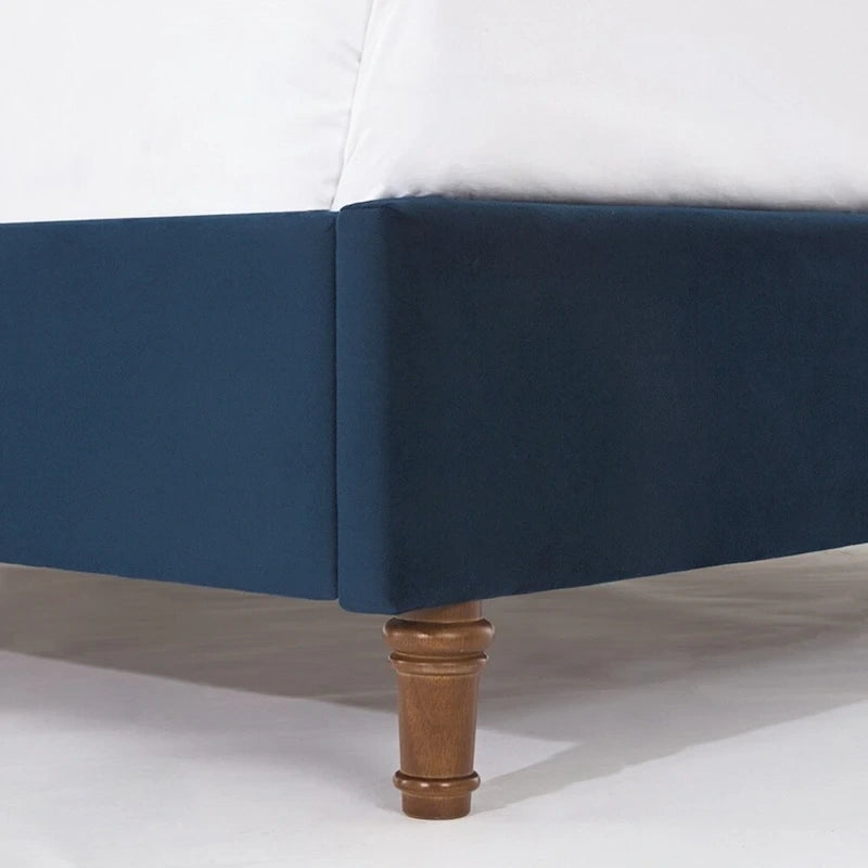 Estructura de cama con alas en terciopelo color marfil y azul – Queen/King, Para 2