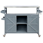 Mesa para parrilla de exterior de madera maciza rústica, color marrón oscuro/azul grisáceo/natural, con superficie de acero inoxidable, 1 estación