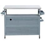 Mesa para parrilla de exterior de madera maciza rústica, color marrón oscuro/azul grisáceo/natural, con superficie de acero inoxidable, 1 estación