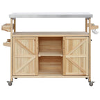 Mesa para parrilla de exterior de madera maciza rústica, color marrón oscuro/azul grisáceo/natural, con superficie de acero inoxidable, 1 estación