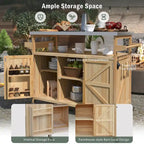 Mesa para parrilla de exterior de madera maciza rústica, color marrón oscuro/azul grisáceo/natural, con superficie de acero inoxidable, 1 estación