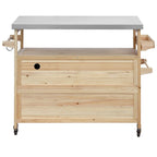 Mesa para parrilla de exterior de madera maciza rústica, color marrón oscuro/azul grisáceo/natural, con superficie de acero inoxidable, 1 estación
