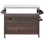 Mesa para parrilla de exterior de madera maciza rústica, color marrón oscuro/azul grisáceo/natural, con superficie de acero inoxidable, 1 estación