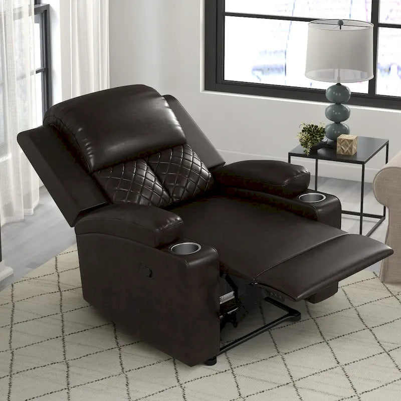 Reclinable manual marrón/negro, respaldo y reposabrazos acolchados, asiento individual