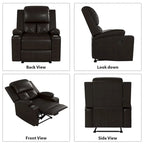 Reclinable manual marrón/negro, respaldo y reposabrazos acolchados, asiento individual