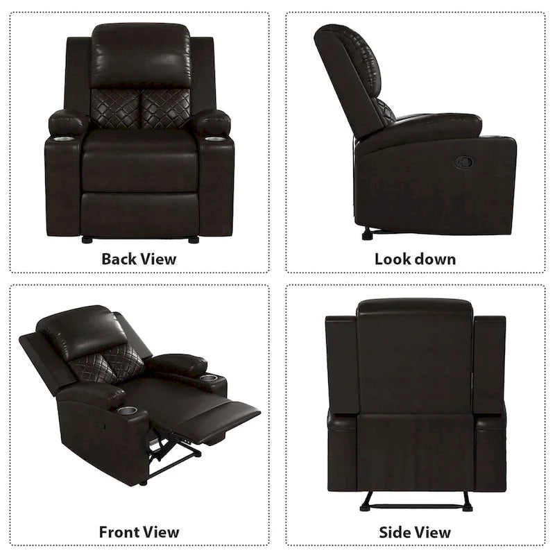 Reclinable manual marrón/negro, respaldo y reposabrazos acolchados, asiento individual