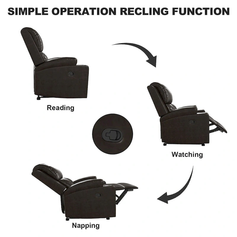 Reclinable manual marrón/negro, respaldo y reposabrazos acolchados, asiento individual