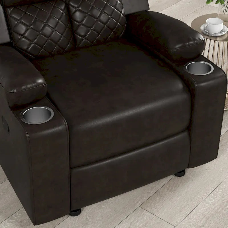 Reclinable manual marrón/negro, respaldo y reposabrazos acolchados, asiento individual