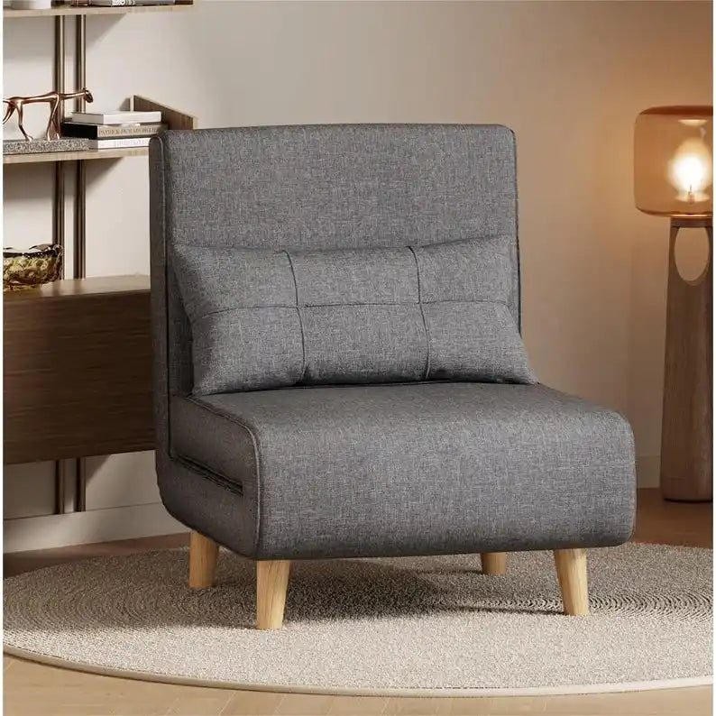 Sillón cama convertible 3 en 1 de lino gris, individual