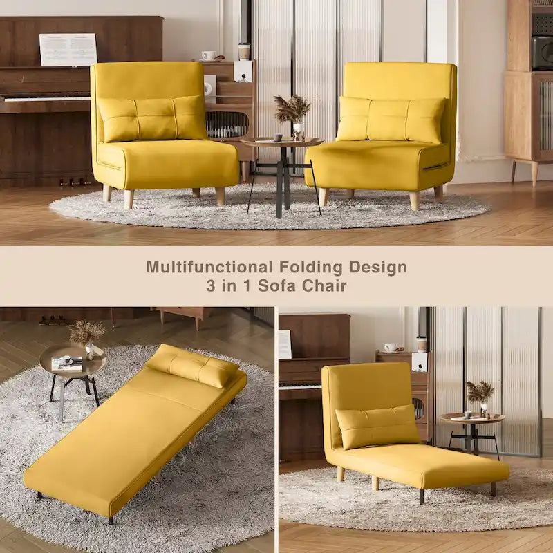 Sillón cama convertible 3 en 1 de lino gris, individual