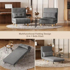 Sillón cama convertible 3 en 1 de lino gris, individual