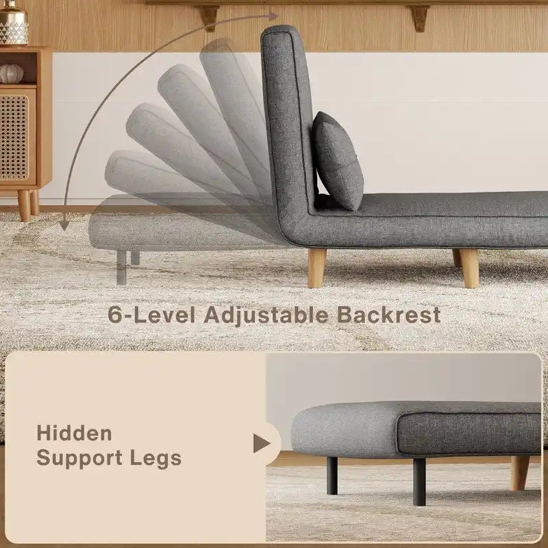 Sillón cama convertible 3 en 1 de lino gris, individual