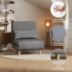 Sillón cama convertible 3 en 1 de lino gris, individual