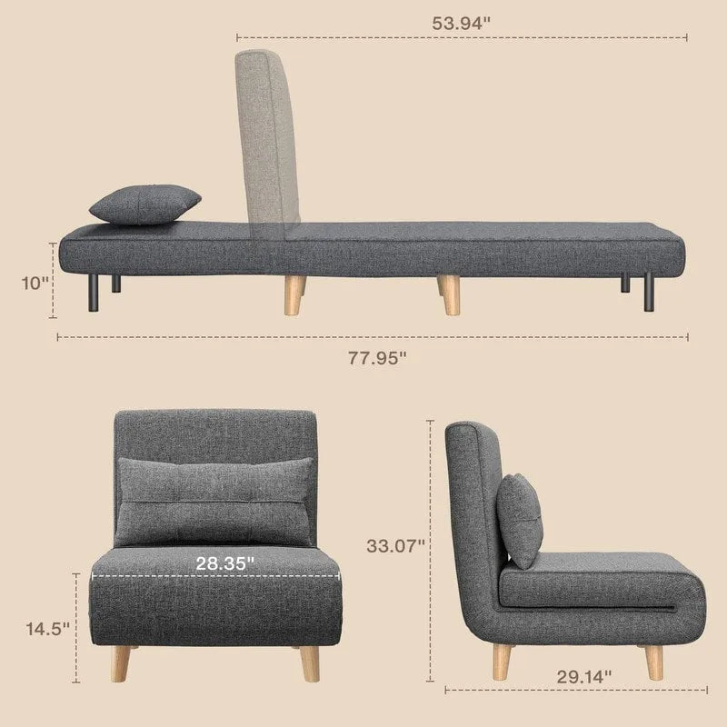 Sillón cama convertible 3 en 1 de lino gris, individual