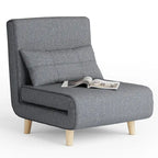 Sillón cama convertible 3 en 1 de lino gris, individual