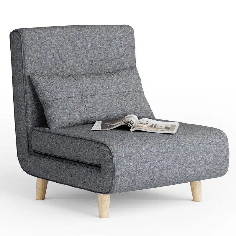 Sillón cama convertible 3 en 1 de lino gris, individual