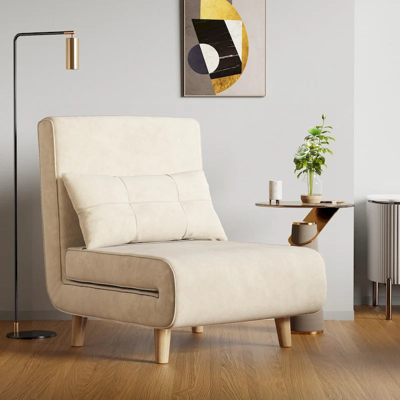 Sillón cama convertible 3 en 1 de lino gris, individual