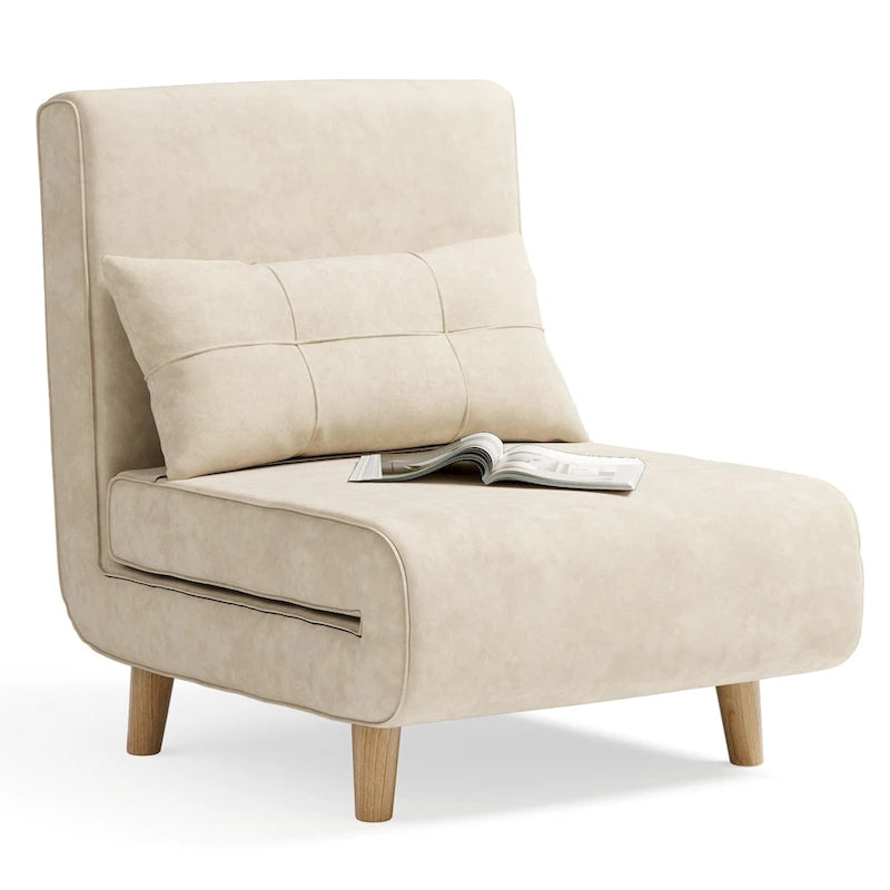 Sillón cama convertible 3 en 1 de lino gris, individual