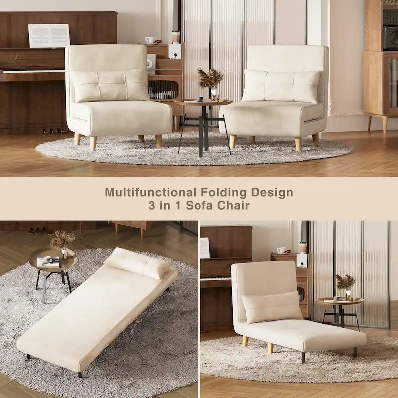 Sillón cama convertible 3 en 1 de lino gris, individual