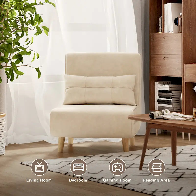 Sillón cama convertible 3 en 1 de lino gris, individual