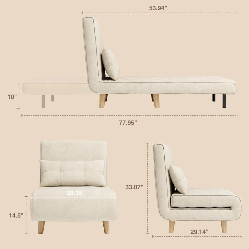 Sillón cama convertible 3 en 1 de lino gris, individual