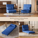 Sillón cama convertible 3 en 1 de lino gris, individual