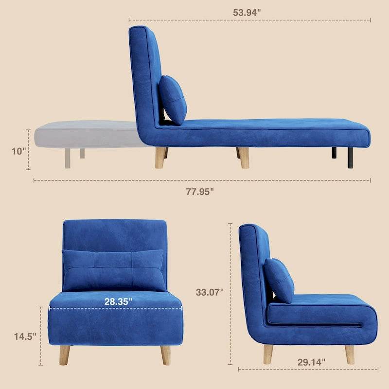 Sillón cama convertible 3 en 1 de lino gris, individual
