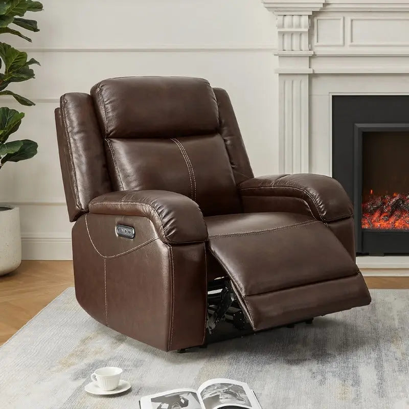 Sillón reclinable eléctrico individual Wall Hugger color crema/gris con reposacabezas y puertos USB