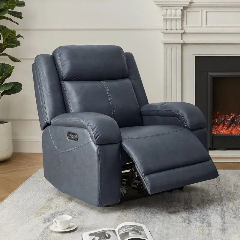 Sillón reclinable eléctrico individual Wall Hugger color crema/gris con reposacabezas y puertos USB