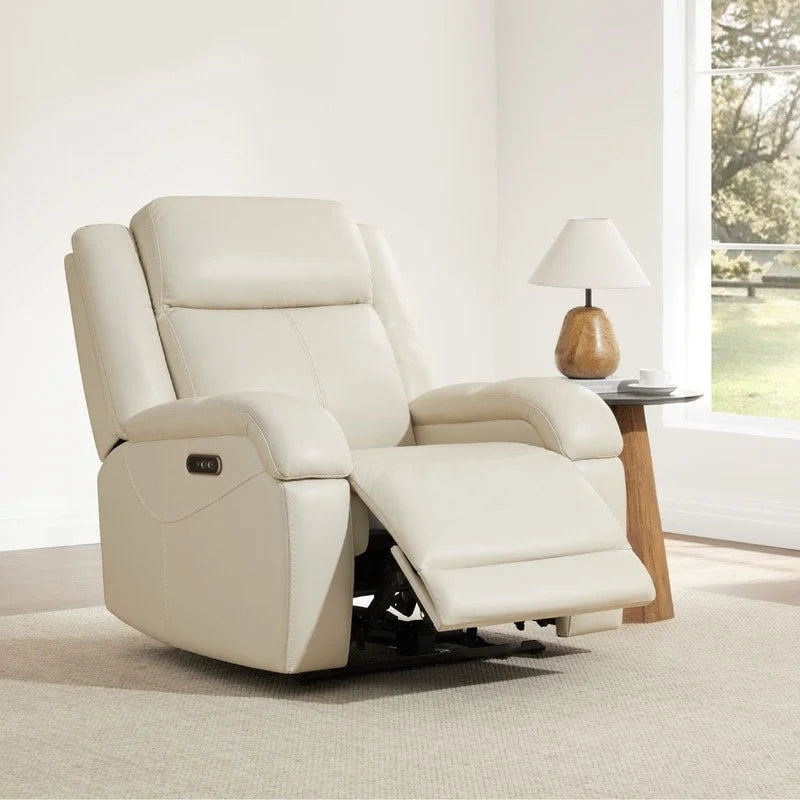 Sillón reclinable eléctrico individual Wall Hugger color crema/gris con reposacabezas y puertos USB