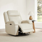 Sillón reclinable eléctrico individual Wall Hugger color crema/gris con reposacabezas y puertos USB