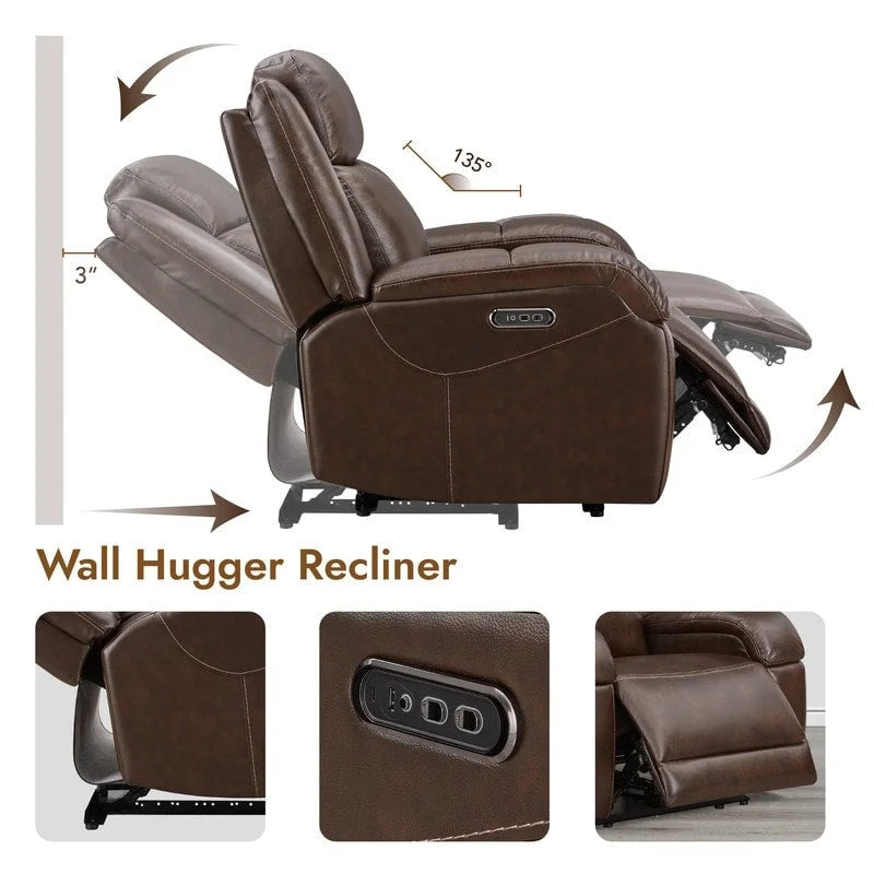 Sillón reclinable eléctrico individual Wall Hugger color crema/gris con reposacabezas y puertos USB