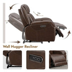 Sillón reclinable eléctrico individual Wall Hugger color crema/gris con reposacabezas y puertos USB
